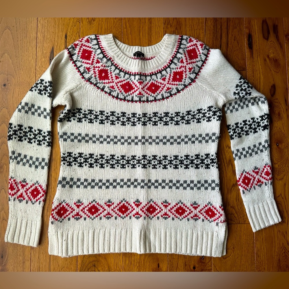 Talbots Wool Blend Winter Nordic Print Pull Over Sweater Size S